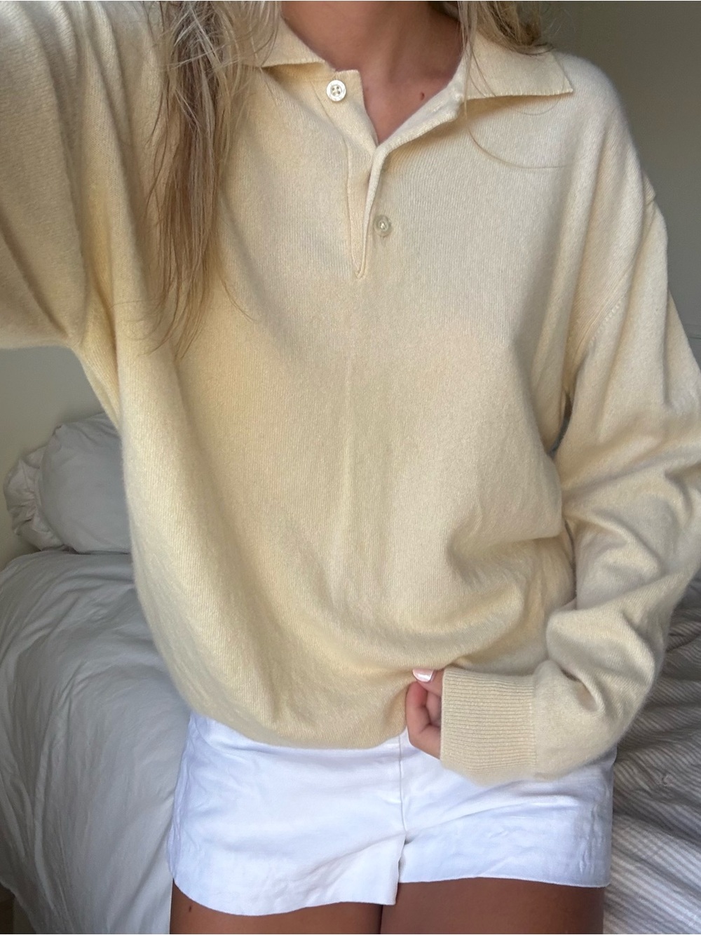 vintage Cream Collared 100% cashmere Knit Sweater
